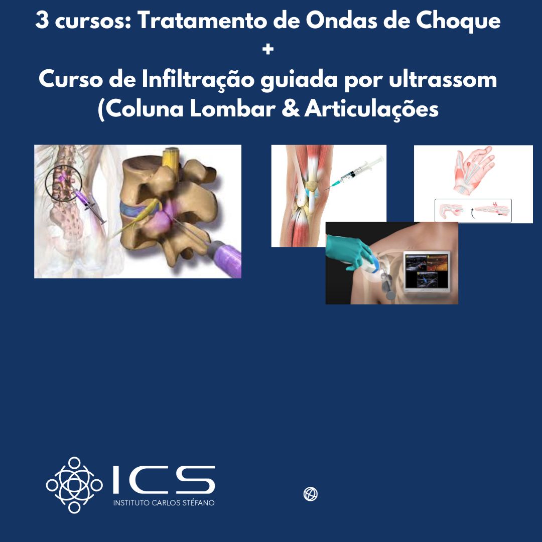 3 cursos: Tratamento de Ondas de Choque + Infiltração Guiada por Ultrassom (Coluna e Articulações)